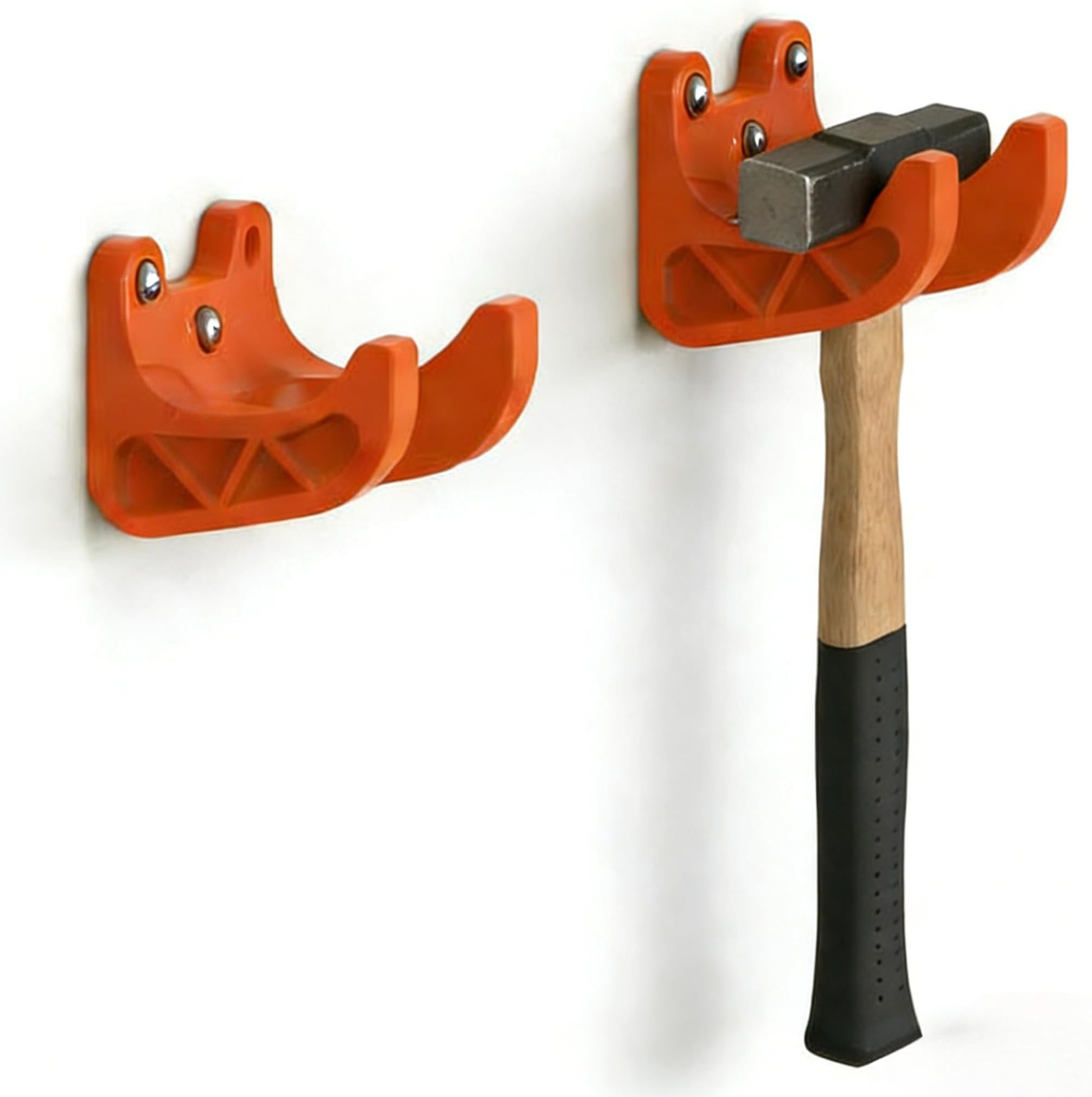 2 pcs Practical Garden Tool Storage Racks, Garden Tool Hooks, Garage Tool Hooks, Suitable for Mops, Brooms, Shovels, Heavy-Duty Outdoor Storage Rack (Orange with Screws)