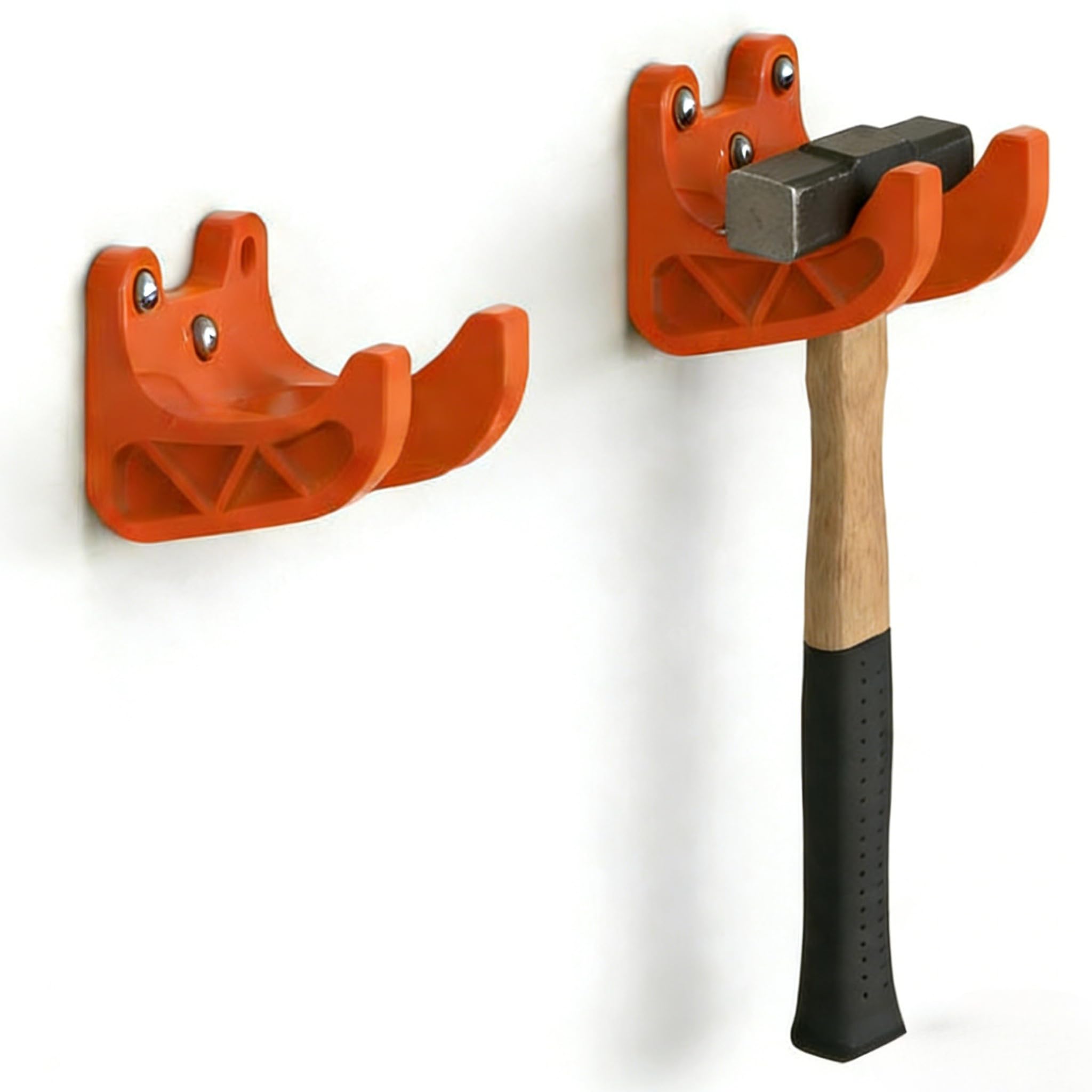 2 pcs Practical Garden Tool Storage Racks, Garden Tool Hooks, Garage Tool Hooks, Suitable for Mops, Brooms, Shovels, Heavy-Duty Outdoor Storage Rack (Orange with Screws)