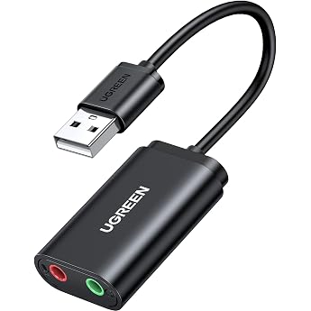 UGREEN USB Audio Adapter External Sound Card Headphone Microphone Adapter Black | High strength ABS material, 16bit/48KHz, co