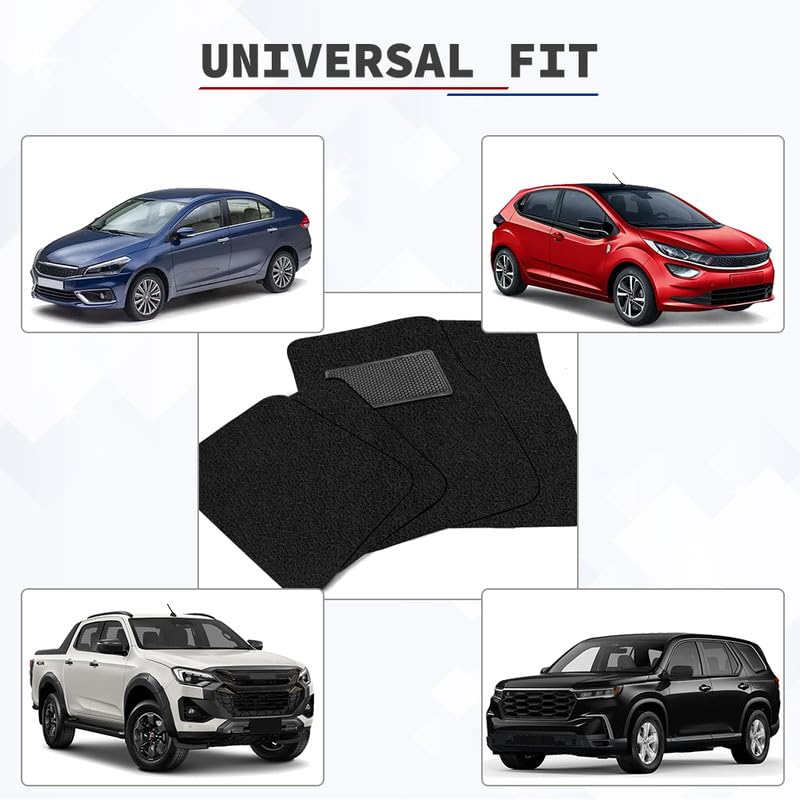 Image of 5 Pcs Universal Fit Foot Mat for All Cars, Anti-Skid Grass /Noodle Mats, Premium Vinyl Rubber Curly Car Mats, Comfortable Heal Pad, Dust & Liquid Trapping, Stylish Car Accessories (Black)