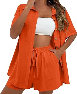 Conjunto De 2 Piezas Cárdigan Informal con Pantalones Manga Corta para Mujer Verano Top…