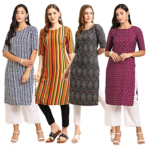 Image of Pinkmint Women's Crepe Digital Print Straight Kurta (Pack of 4)