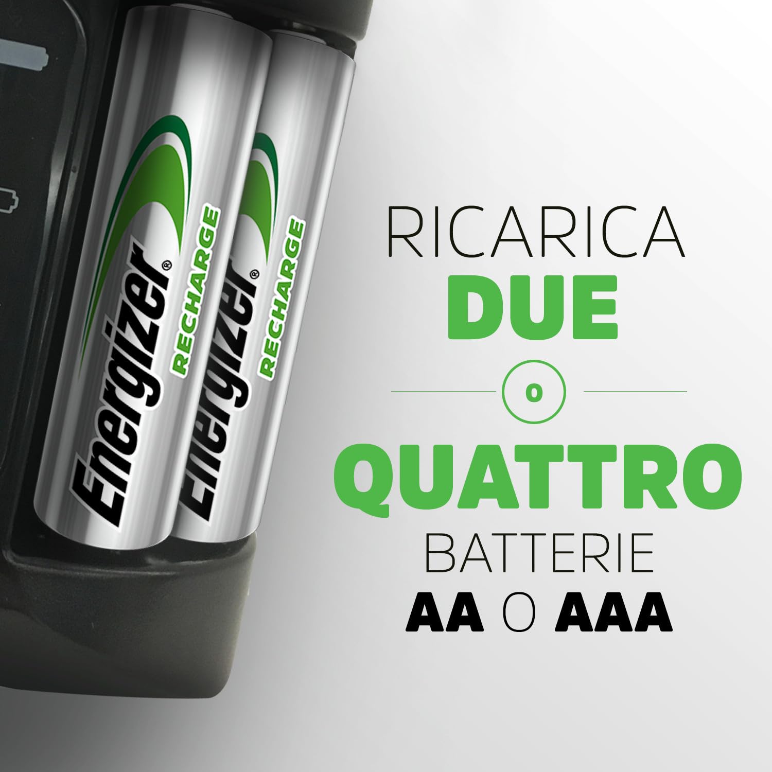 Energizer Pro - Carica Batterie Ricaricabili AA e AAA NiMH - Include 4 Pile AA 2000 mAh - la ricarica completa in 4 ore - funzioni di spegnimento di sicurezza automatico