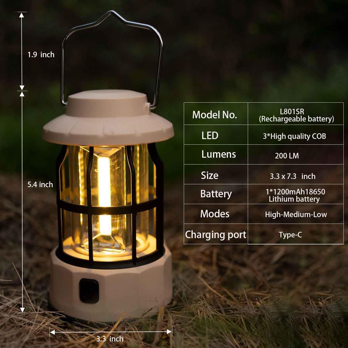 Rechargeable Lantern , Adjustable Waterproof Emergency Light , Ideal for Outdoor Survival, Fishing, Hurricanes, and Adventures，Portable Waterproof Camping Light,Lantern, Camping Lantern(White)