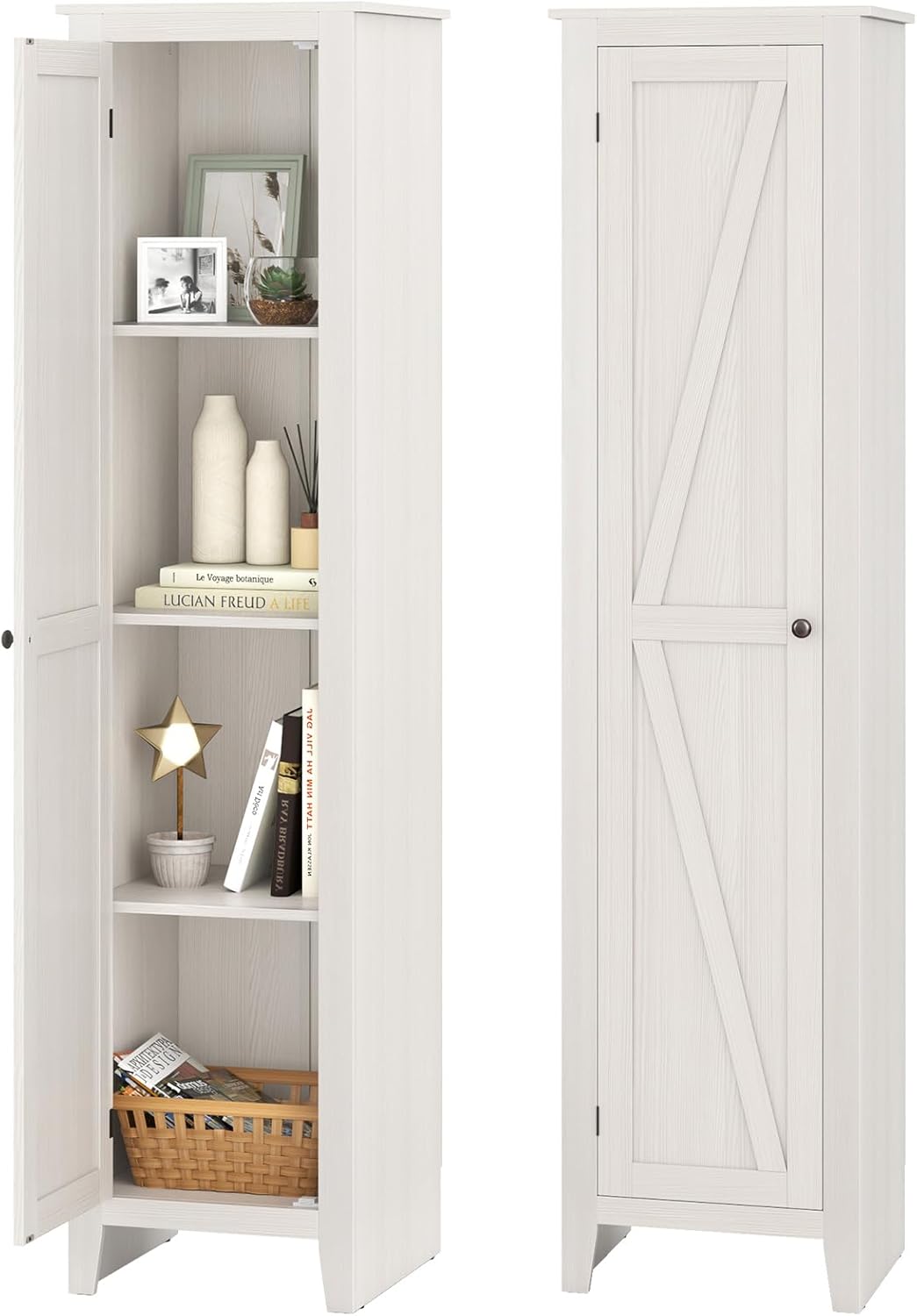 Giantex 72-Inches Narrow Storage Cabinet, Tall Bathroom Floor Cabinet with 4 Shelves, Barn Door, Anti-tilt Device, Raised Feet, Slim Storage Unit for Small Spaces, Living Room, Home Office, Kitchen
