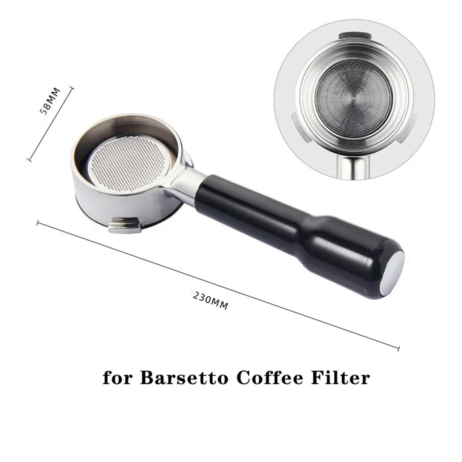 Portafiltro sin fondo de 58 mm y 3 orejas, compatible con Barsetto/compatible con Oster, herramienta de barista con filtro de mango de espresso de acero inoxidable for cafetera(58mm-E1)