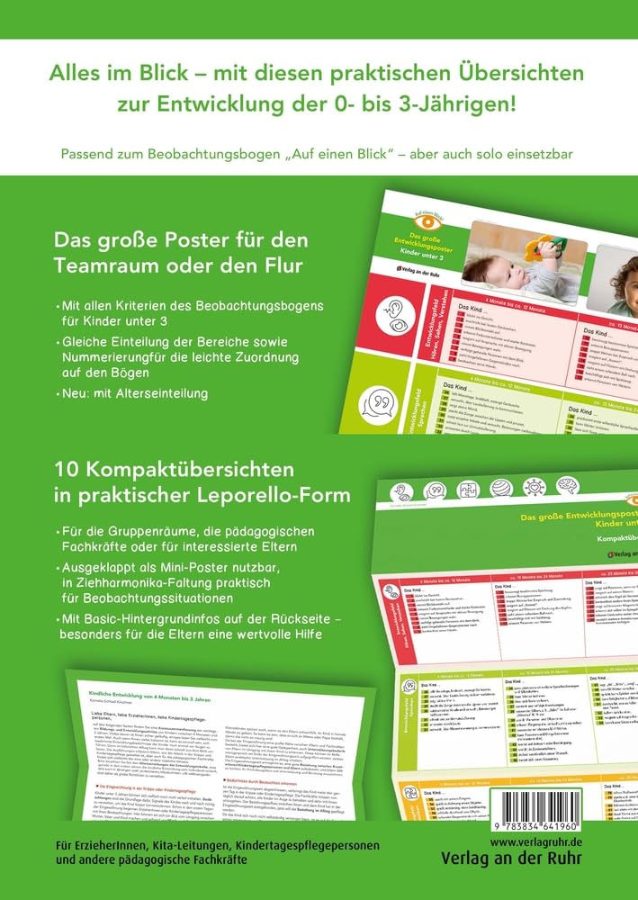 Das große Entwicklungsposter – Kinder unter 3: Mit 10 Kompaktübersichten für Eltern und Team (Beobachten und dokumentieren mit der Entwicklungsschnecke)