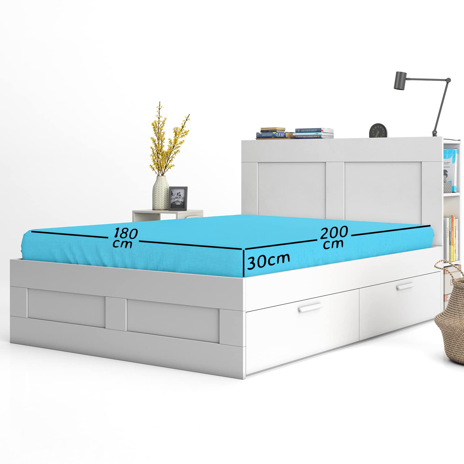Home Still Fitted Bed Sheet | Super Soft Polycotton & Stretch Micro Knitted Fabric | Washable Soft Flexible & Easy to Tidy Up | Super King Size 180x200x30cm Turquoise - Image 3