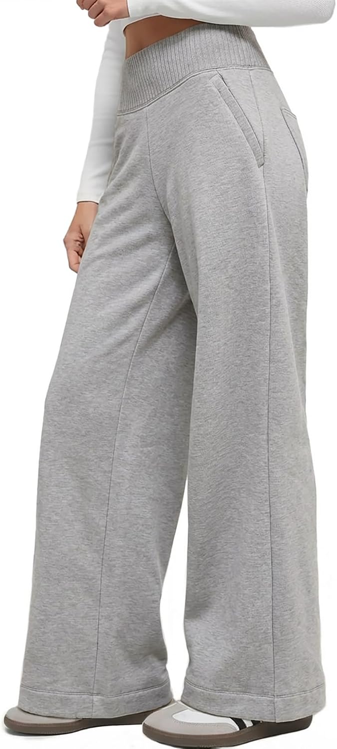 Sweetmoon Wide Leg Sweatpants Women Lightweight, High Waisted Sweat Pants Baggy Lounge Pants Women Joggers with Pockets