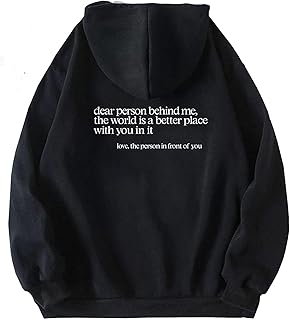 Dear Person Behind Me Hoodie Sweatshirt, You are Enough Hoodie, Loose Graphic Sweatshirts for Women and Men (L,Black)
