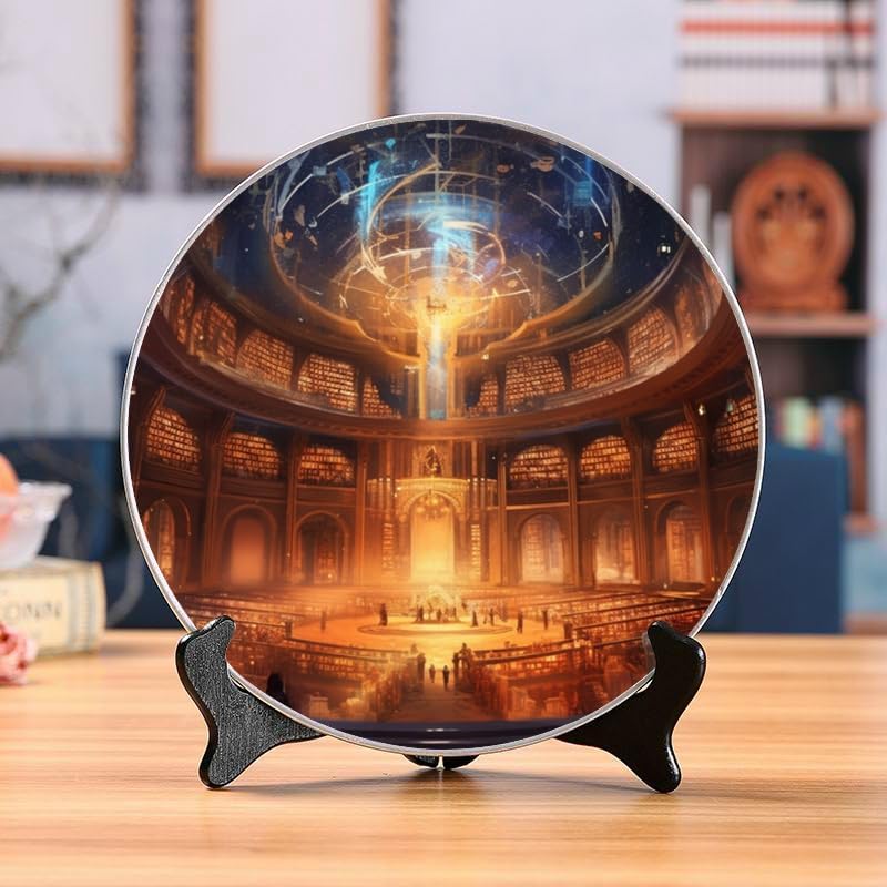 Library 10-inch Ceramic Plate for Wall Display or Tabletop, with Stand & Hook DP-813954818