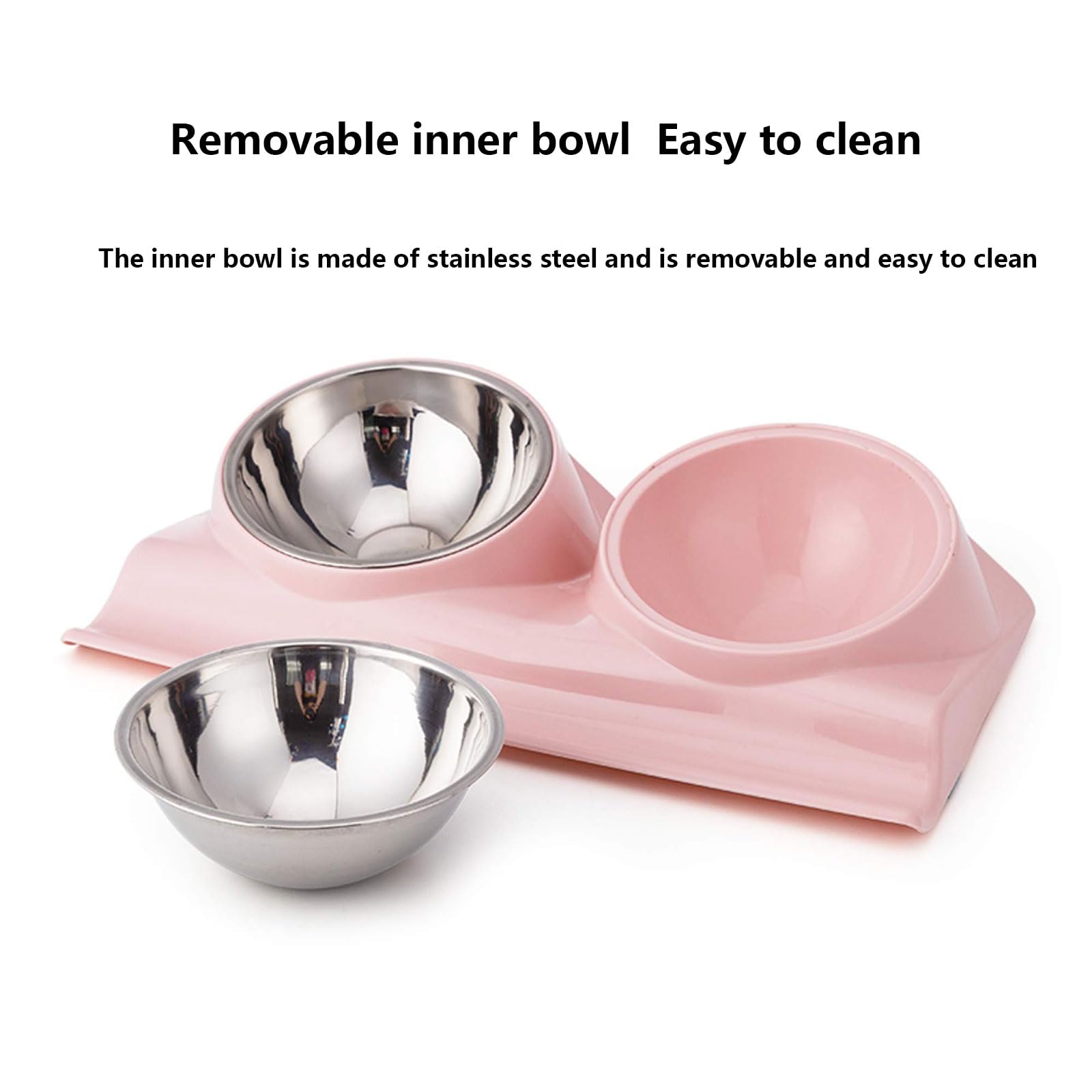 Comedero Doble for Mascotas con Base elevada, Antideslizante, Inclinado a 15 Grados, for Comida y Agua, Color Azul