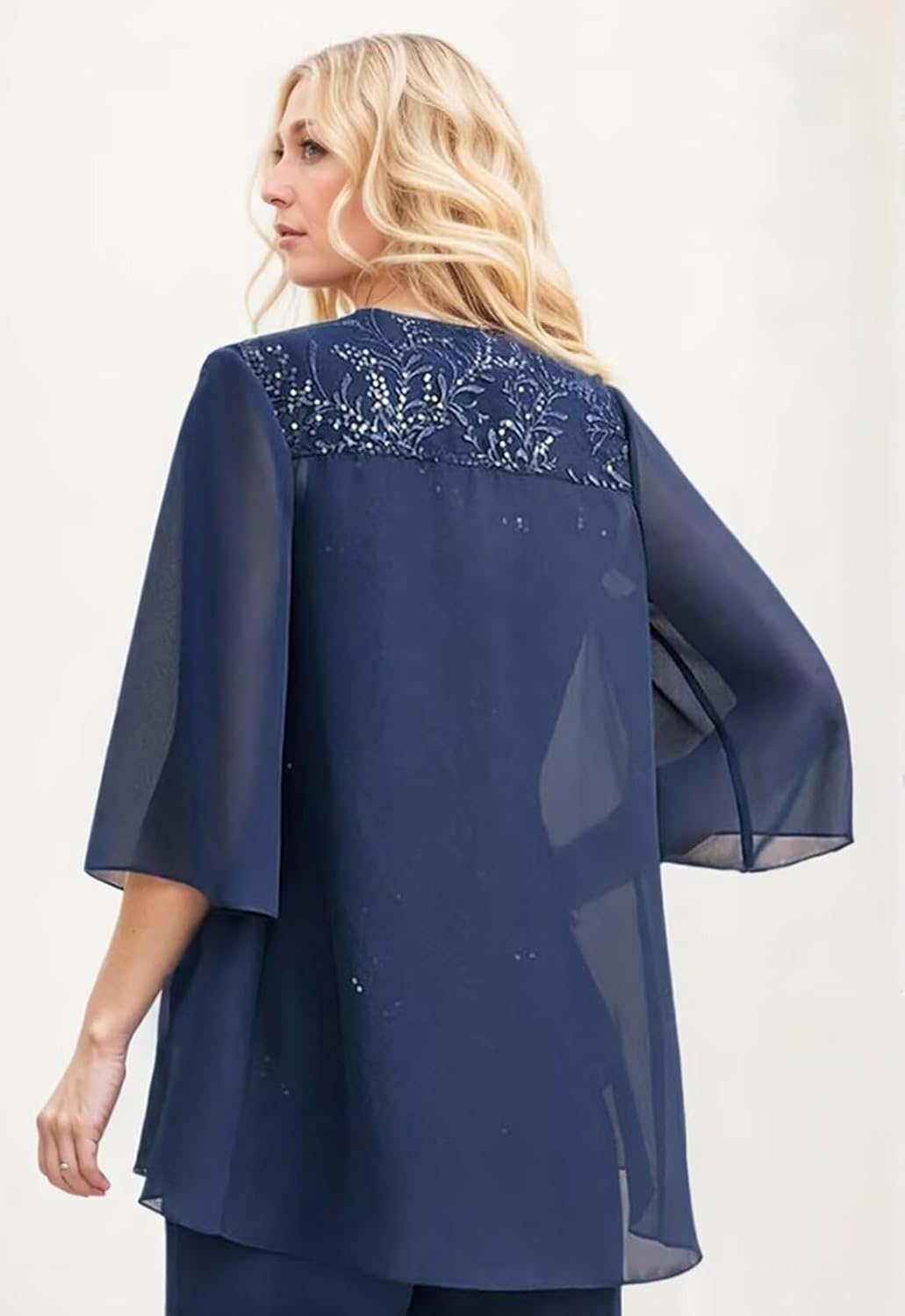 2 Pieces Mother of The Bride Dresses with Jacket 3/4 Sleeve Formal Wedding Guest Dress Chiffon Lace Evening Gowns