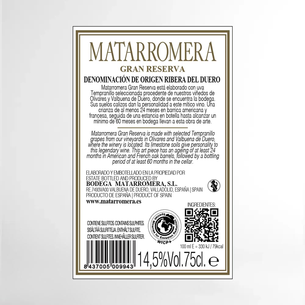 Matarromera Gran Reserva Tinto D.O. Ribera del Duero 75 cl Caja Madera | 100% Tempranillo · Caja de madera con el escudo de la bodega · 60 meses de crianza · 95 pts Vivir El Vino