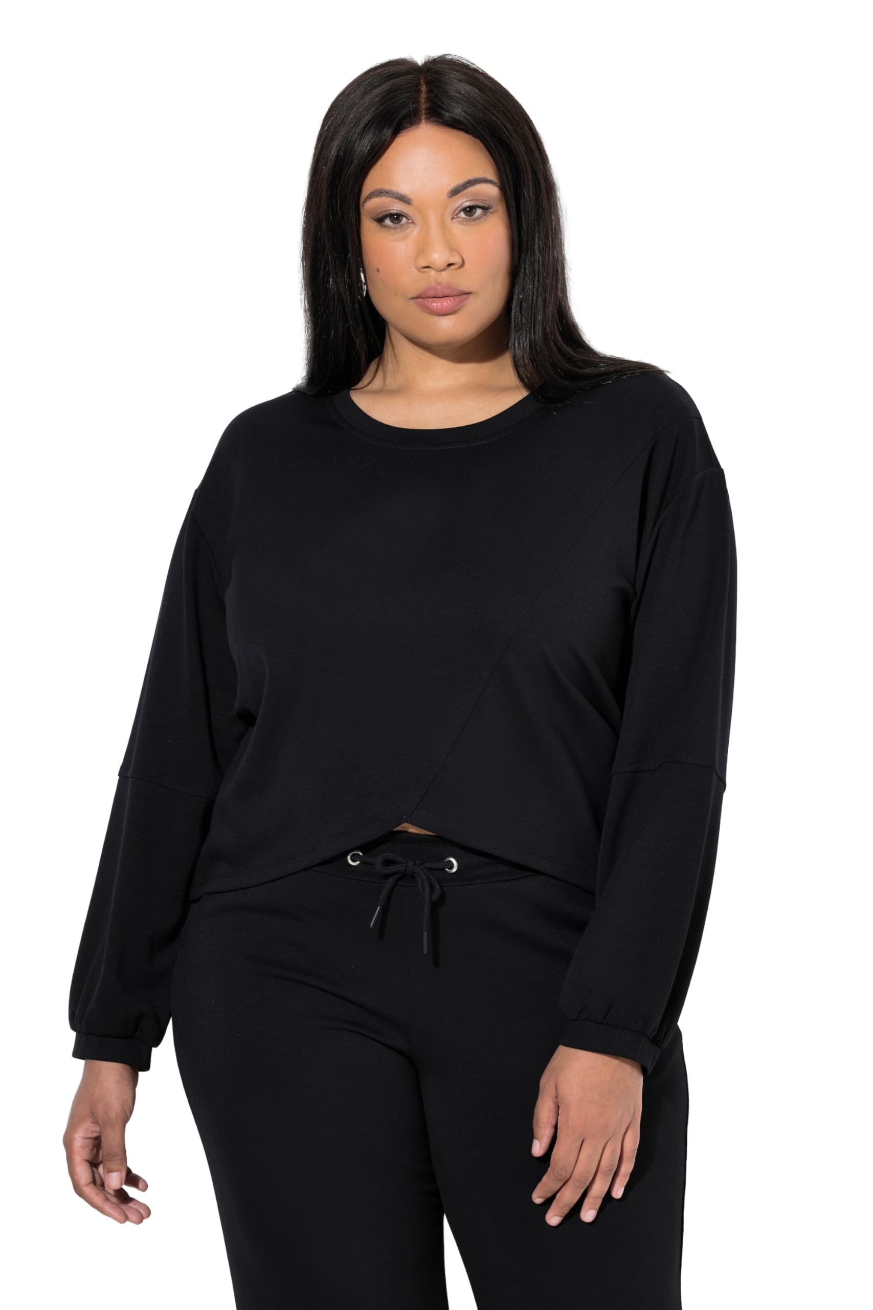 Ulla Popken Damen große Größen Übergrößen Plus Size Sweatshirt, Ziernaht, asymmetrisch, Rundhals, Langarm 847407