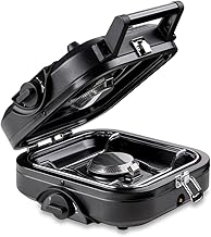 KEMPER - Folding gas stove 2 lights 4600 W - Portable Camping Stove Piezo ignition, Double burner INOX, Cartridge valve 7/16"