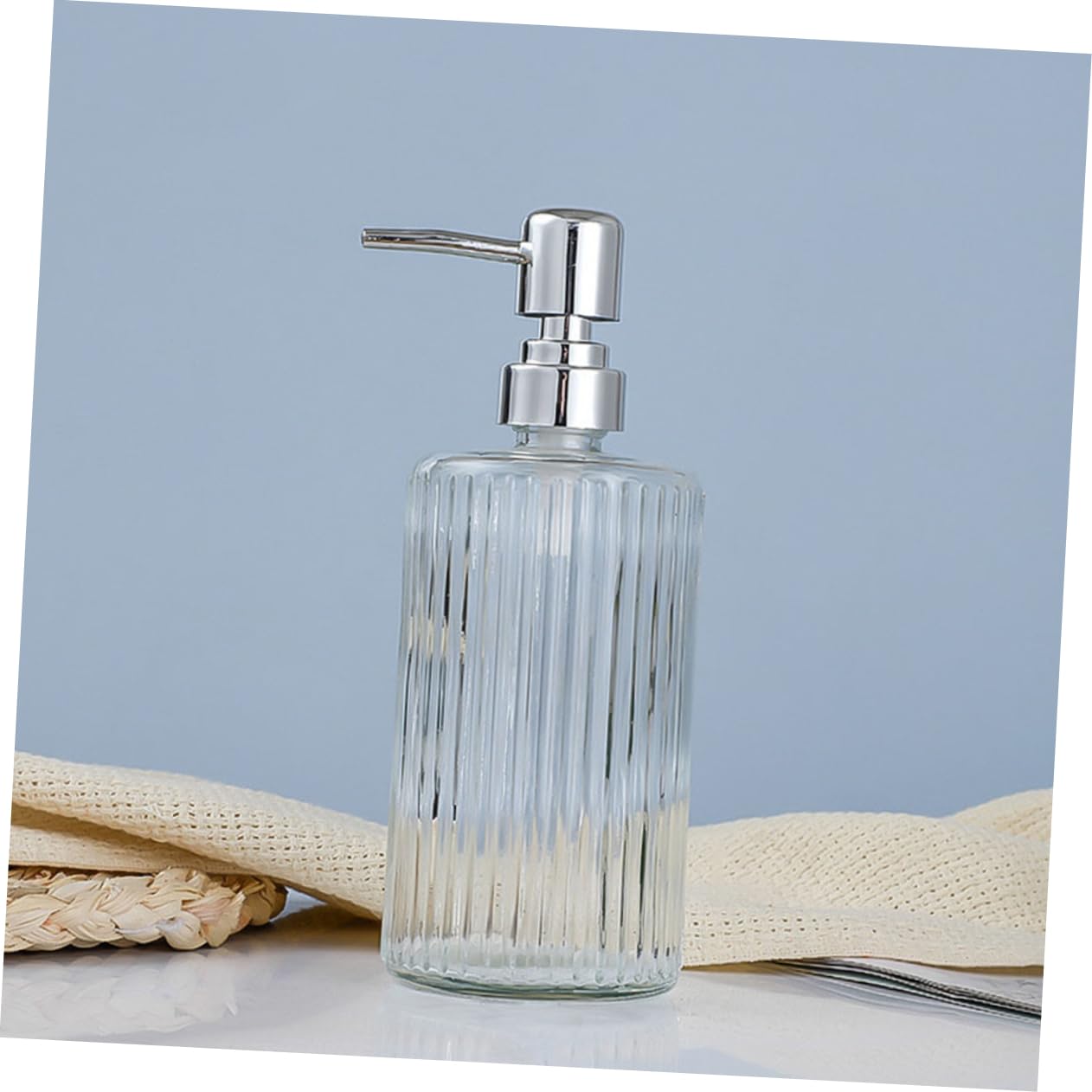 LABRIMP 3 Piezas Botella de Dosificador de Jabón de Vidrio para Jabón Líquido Champú y Loción Diseño Moderno y Reutilizable Dispensador para Baño y Cocina Transparente y Textura
