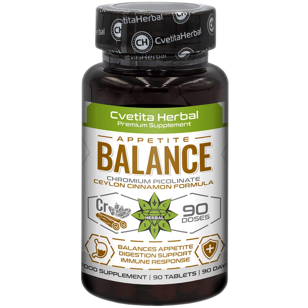 Appetit Balance | Ceylon Zimt 150mg | Chrompicolinat 100mcg | 180 Tabletten (3 Monate Lieferung) | des Stoffwechsels von Kohlenhydraten und Zucker von Cvetita Herbal
