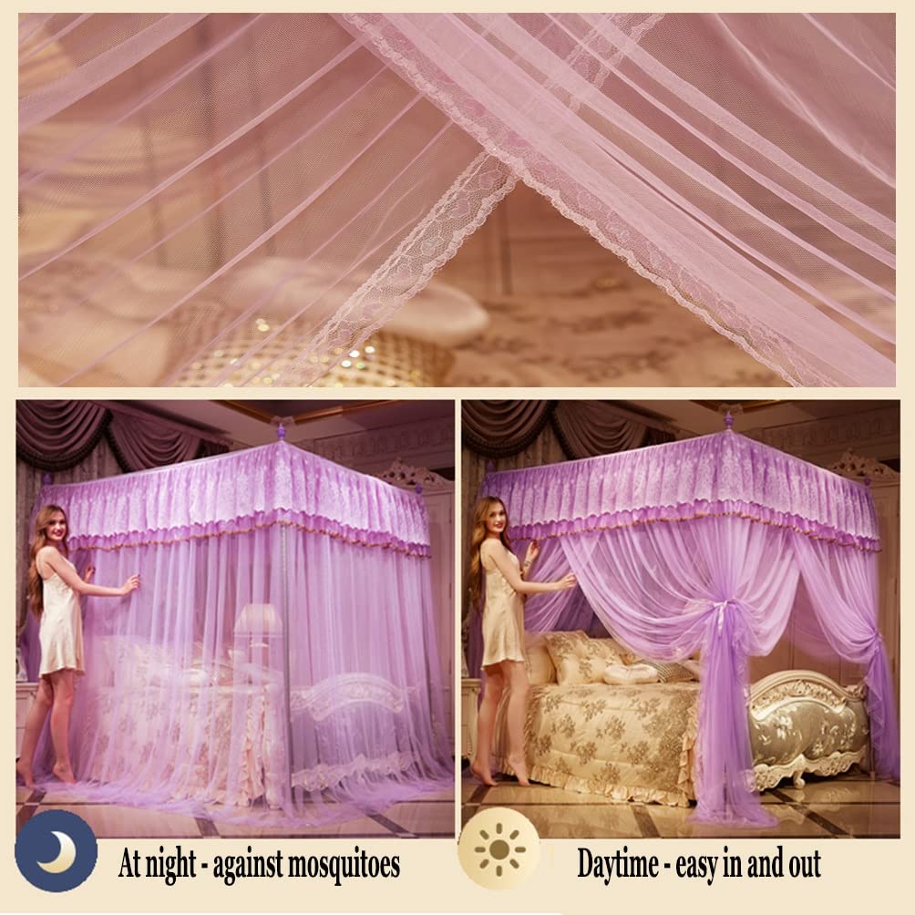 4 Hoeken Post Canopy Bed Gordijn Klamboe voor Meisjes & Volwassenen, Luxe Prinses Slaapkamer Decoratie Accessoires, 3 Zijdelingse Opening(150 * 200 * 200-roze