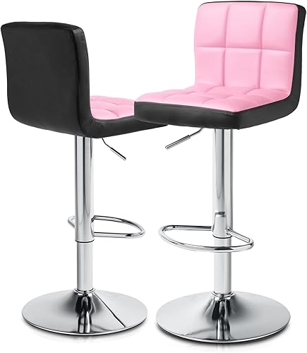Miniatura 74 de MoNiBloom Juego de 2 taburetes de bar ajustables de piel sintética, giratorios, altura de mostrador, moderno taburete cuadrado con respaldo para