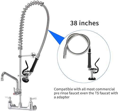 Miniatura 2 de Válvula de pulverización con manguera de preenjuague de 38 pulgadas, manguera flexible de acero inoxidable con rociador de platos de alta presión de