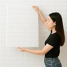 3D Wallpaper PE Foam self Adhesive White Brick Design Wall Stickers/DIY Wallpaper for Home Hotel Living Room Bedroom Cafe Deco (70 x 77 cm)