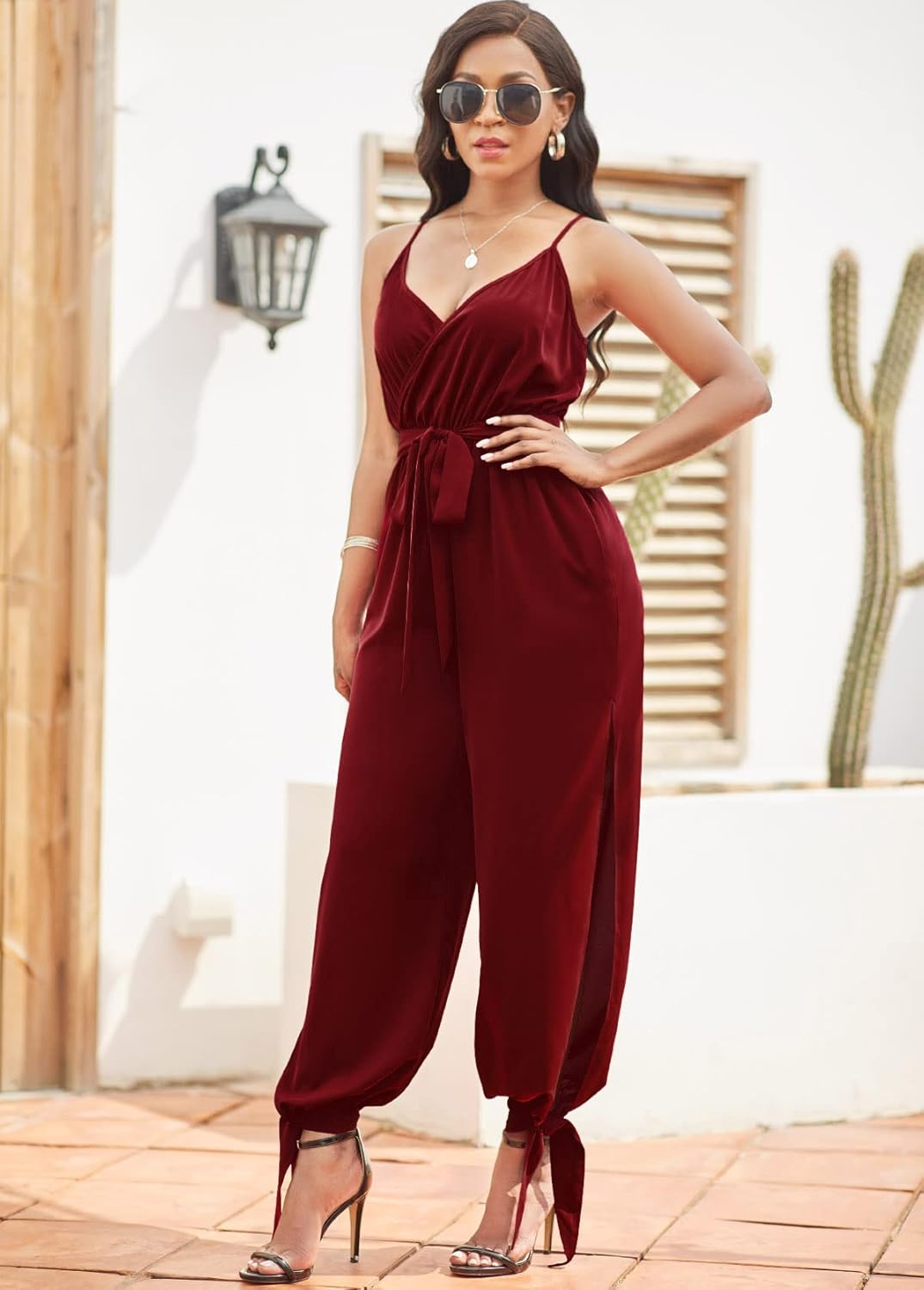 LightlyKiss Casual Summer Dressy Jumpsuits for Women Spaghetti Strap Wide Leg Split Long Pants Loose Fit Rompers - Image 7