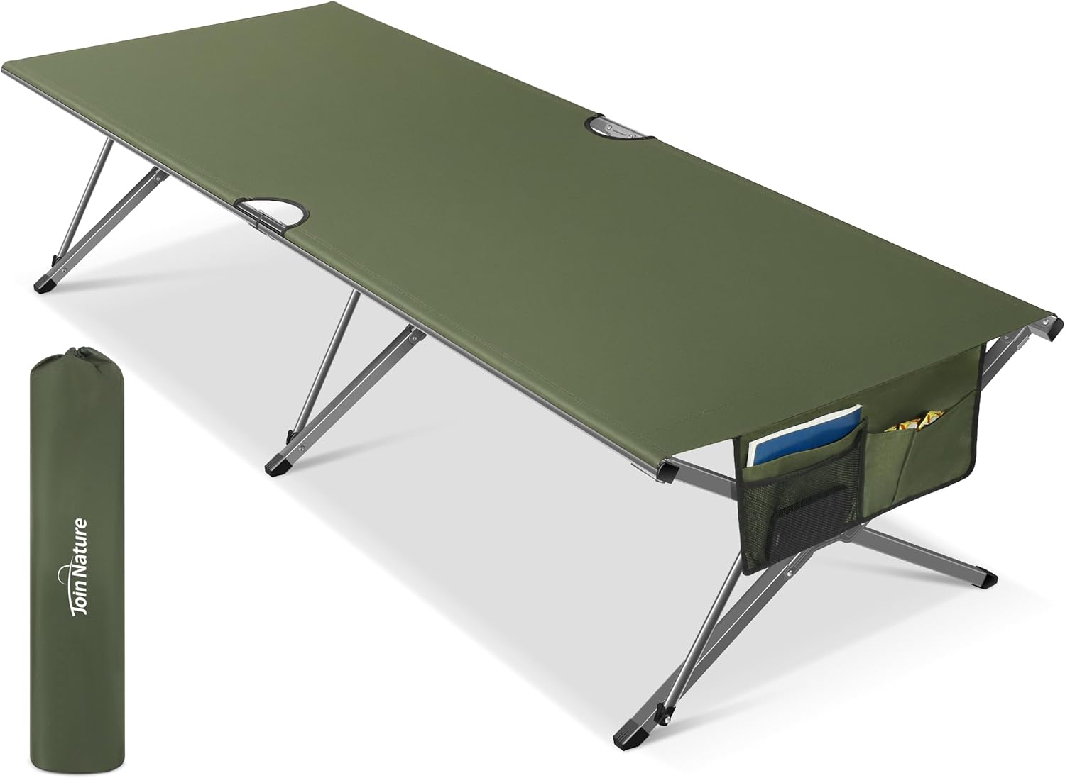 Oversized Camping Cot for Adults - Non-Assemble Folding Camping Bed Extra Wide for Outdoor, Support up to 6.9ft or 450lbs, with Storager Bag, 82” L x 32” W(Green)