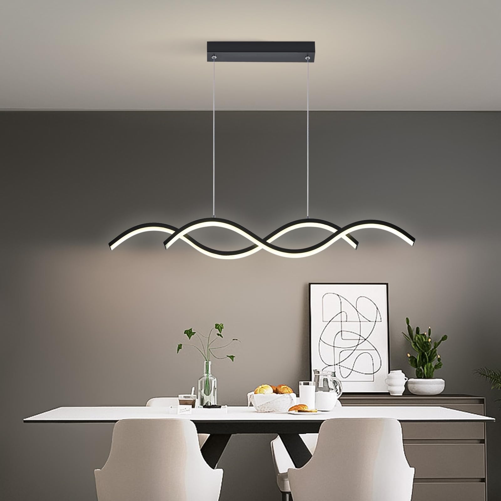 Photo 1 of Afirstcght Modern LED Chandelier 31.49in Waving Linear Pendant Light Dimmable 3000K-6000K with Remote Control Hanging Island Light Fixture for Dining Room Living Room