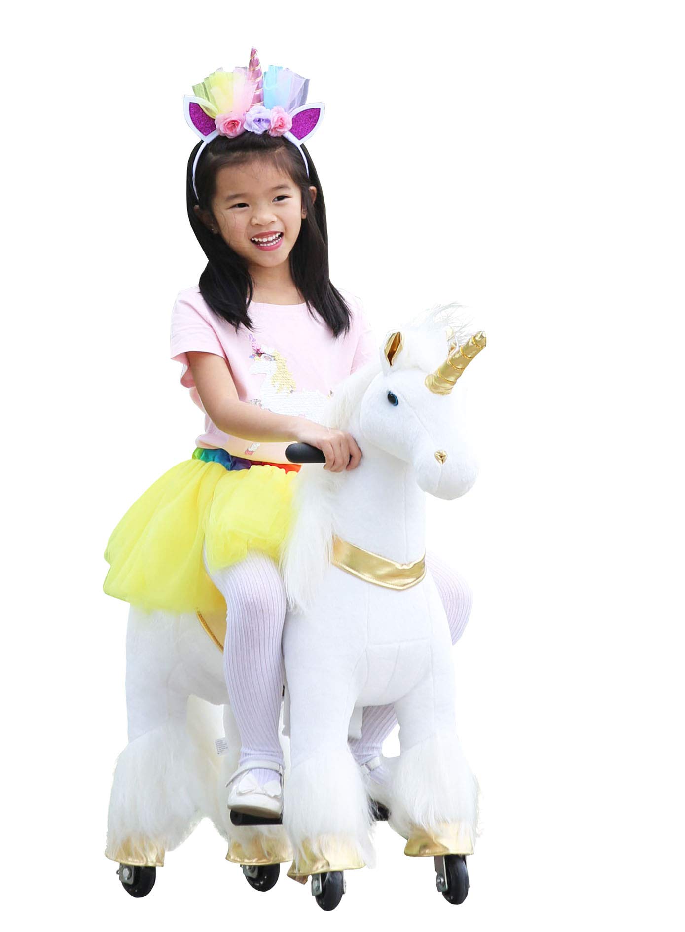 Medallion - My Unicorn Ride On Toy Horse for Girls with Tutu Skirt Small Size for 3 to 6 Years Old (Gold Color) Includes a Matching Headband & Skirt (Tutu) for Your Child
