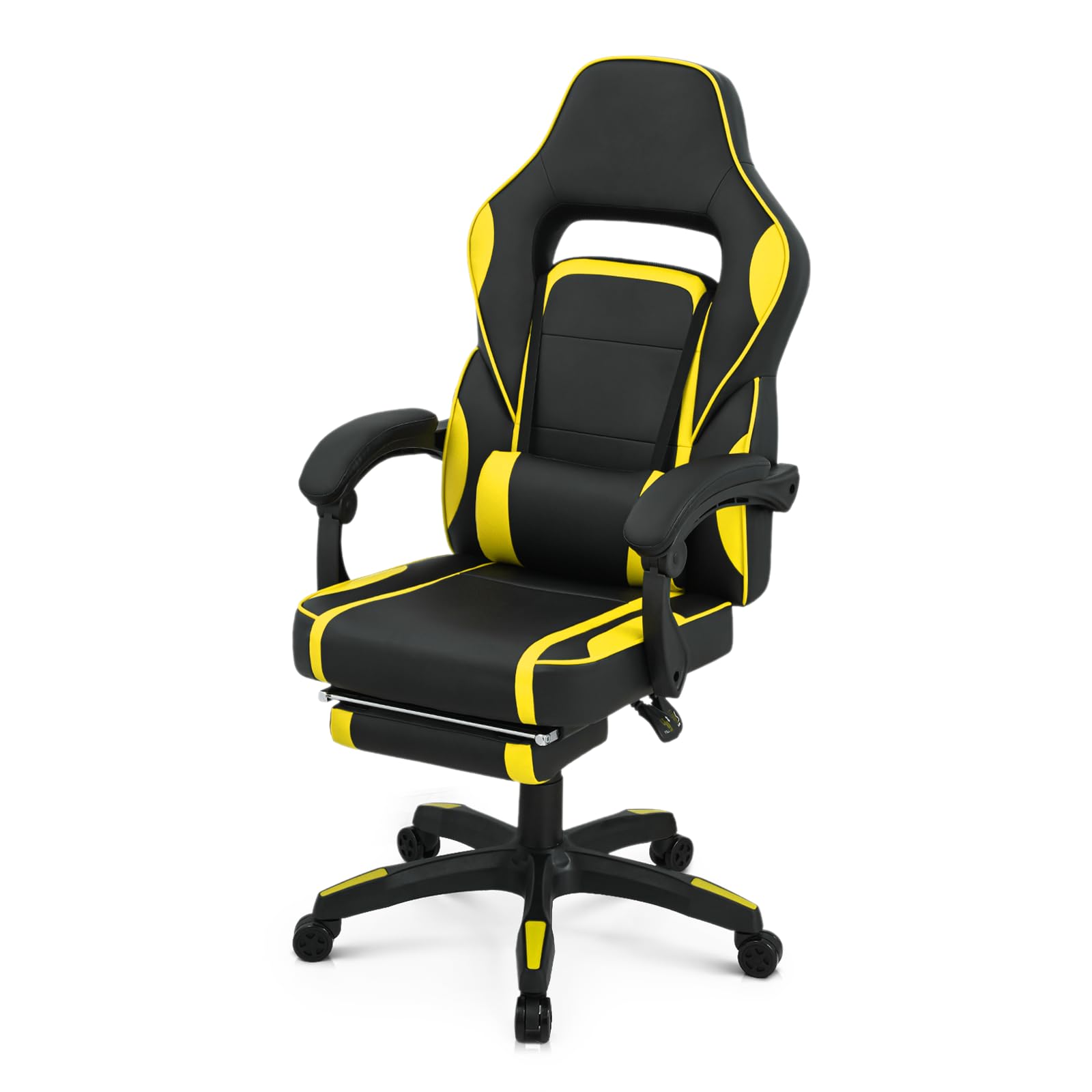 Athena Collection Gaming Chair, Ergonomic Gaming Chair with Footrest & Lumbar Support, Height Adjustable Swivel Computer Chair Office Chair for Kids Adults(Yellow)