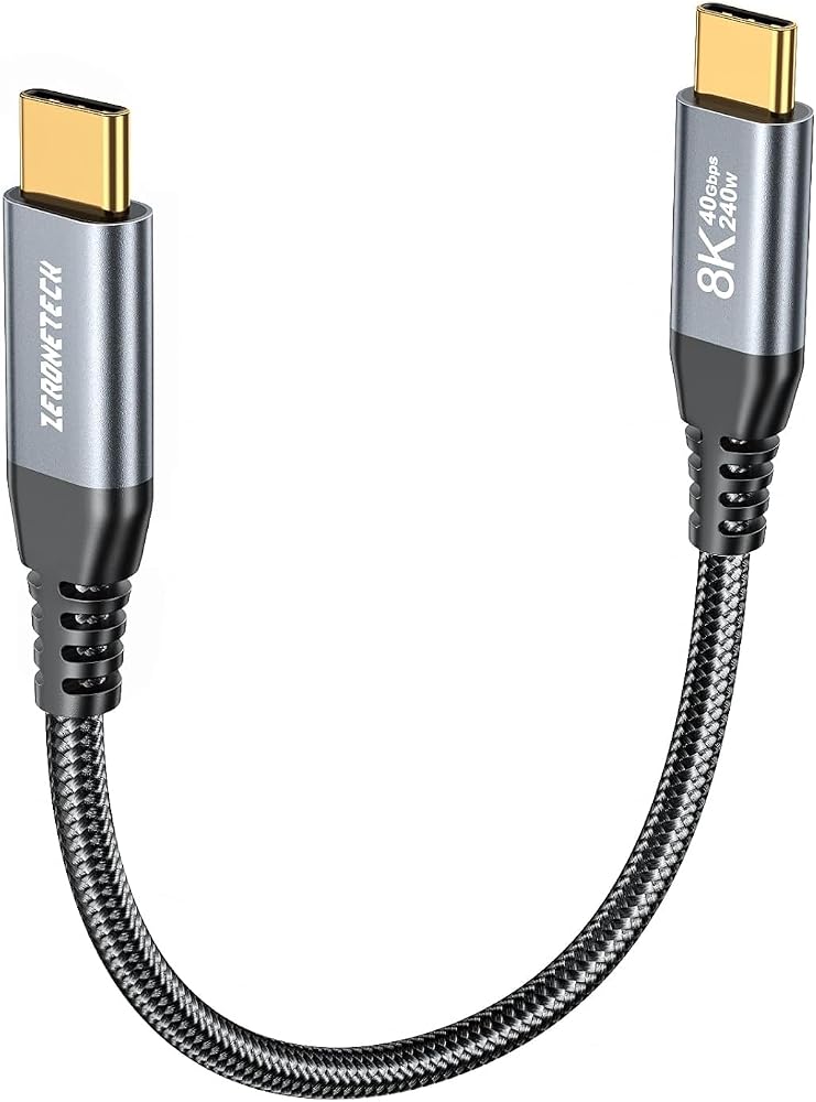 USB4 6인치 썬더볼트 4 케이블 1.5m(0.5피트), 40Gbps USB C to USB C 데이터 전송, 8K@60Hz/듀얼 4K@60Hz USB C 모니터 케이블, 240W 고속 충전, 아이폰, 17, 맥북, 아이패드, SSD용 짧은 USB C 케이블 — 사진 1