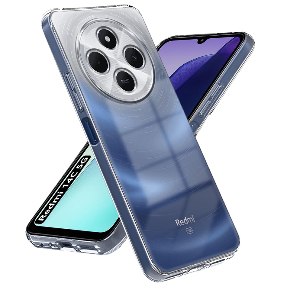 Image of Fashionury Crystal Clear Case for Redmi 14C 5G | Yellowing Resistance | Transparent TPU Silicone | Raised Camera Lips | Slim Transparent Cover