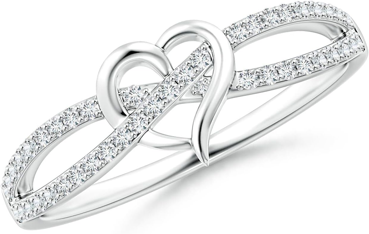 Angara Round Diamond Criss Cross Heart Promise Ring in Sterling Silver | Natural Diamond Infinity Ring for Women | April Birthstone Jewelry Gift for Women