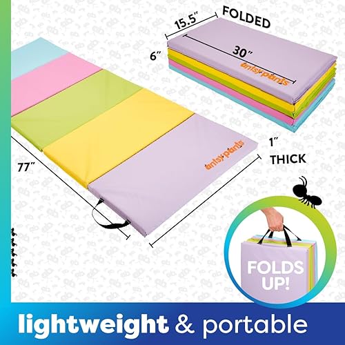 Miniatura 3 de Antsy Pants - Colchoneta de gimnasia, fácil de limpiar, resistente, plegable para niños, acolchada, ligera, portátil, asa de transporte, equipo de