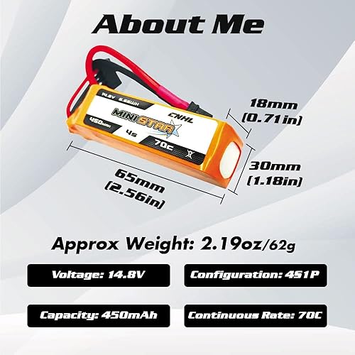 Miniatura 3 de CNHL 450mAh 4S Lipo Batería 70C 14.8V con XT30U Plug para RC Drone FPV Avión Heli Avión (2 piezas)