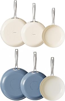 Redchef Non Stick Ceramic Frying Pan Set, Non Toxic Ceramic Pans for Cooking, 8" 9.5" 11" Skillet Set, No PFAS & PTFE & PFOA with Stainless Steel Handle, Dishwasher & Oven Saf