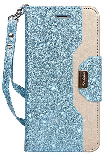 Procase New Wallet Case For Iphone 8 Plus/7 Plus 5.5 Inch, Flip Fold Card Case Stylish Slim Stand Cover With Wallet Case Fits For Iphone 8 Plus/Iphone 7 Plus 5.5" -Glitterblue #TOP13