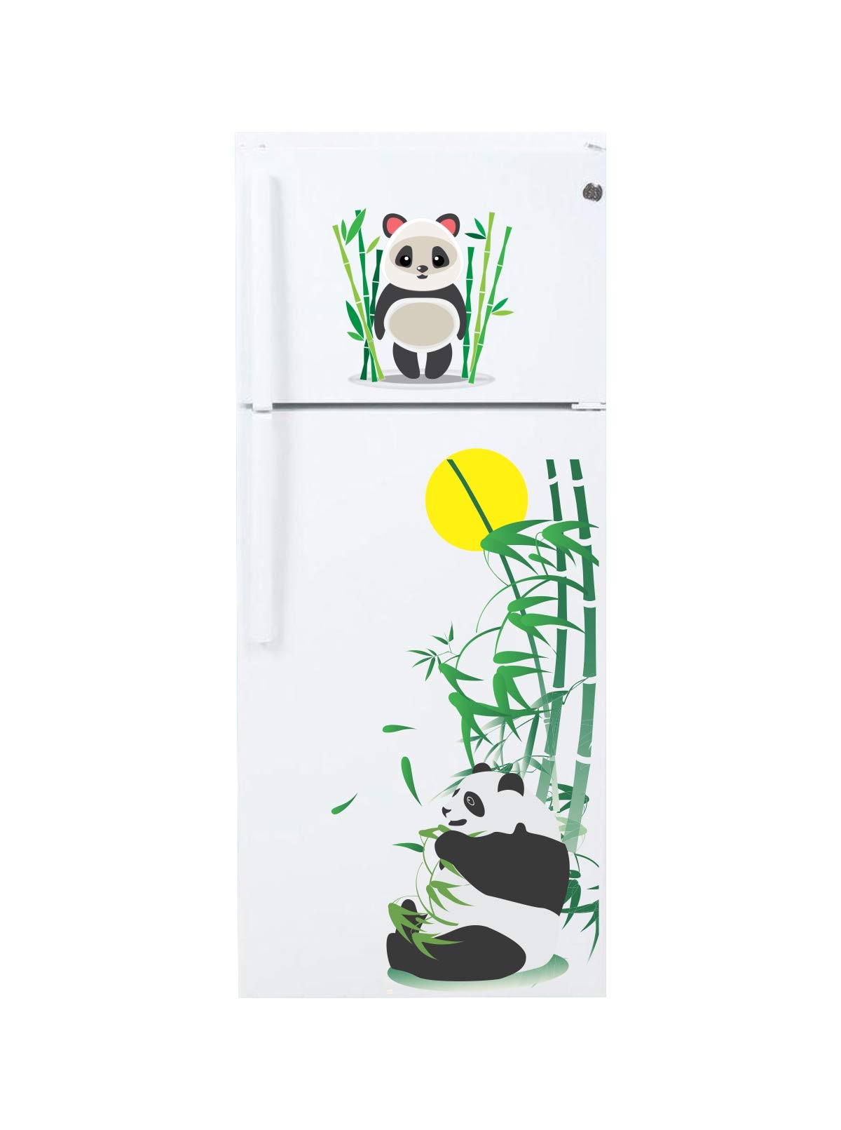 Sticker StudioPVC Vinyl Panda with Bamboo Tree Print Double Door Decorative Fridge Sticker for Kitchen Refrigerator,Size: 58 CM X50 CM, Multicolor, Pack of 1