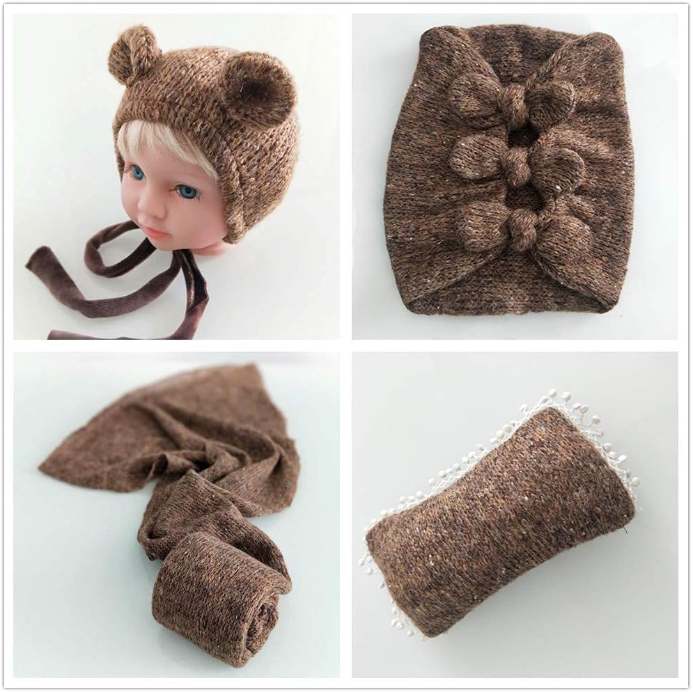 Newborn Baby Boy Girl Photography Props Set of 4 Pcs | Bow Wrap, Posing Aid, Hat & Wrap for Newborn Photoshoot