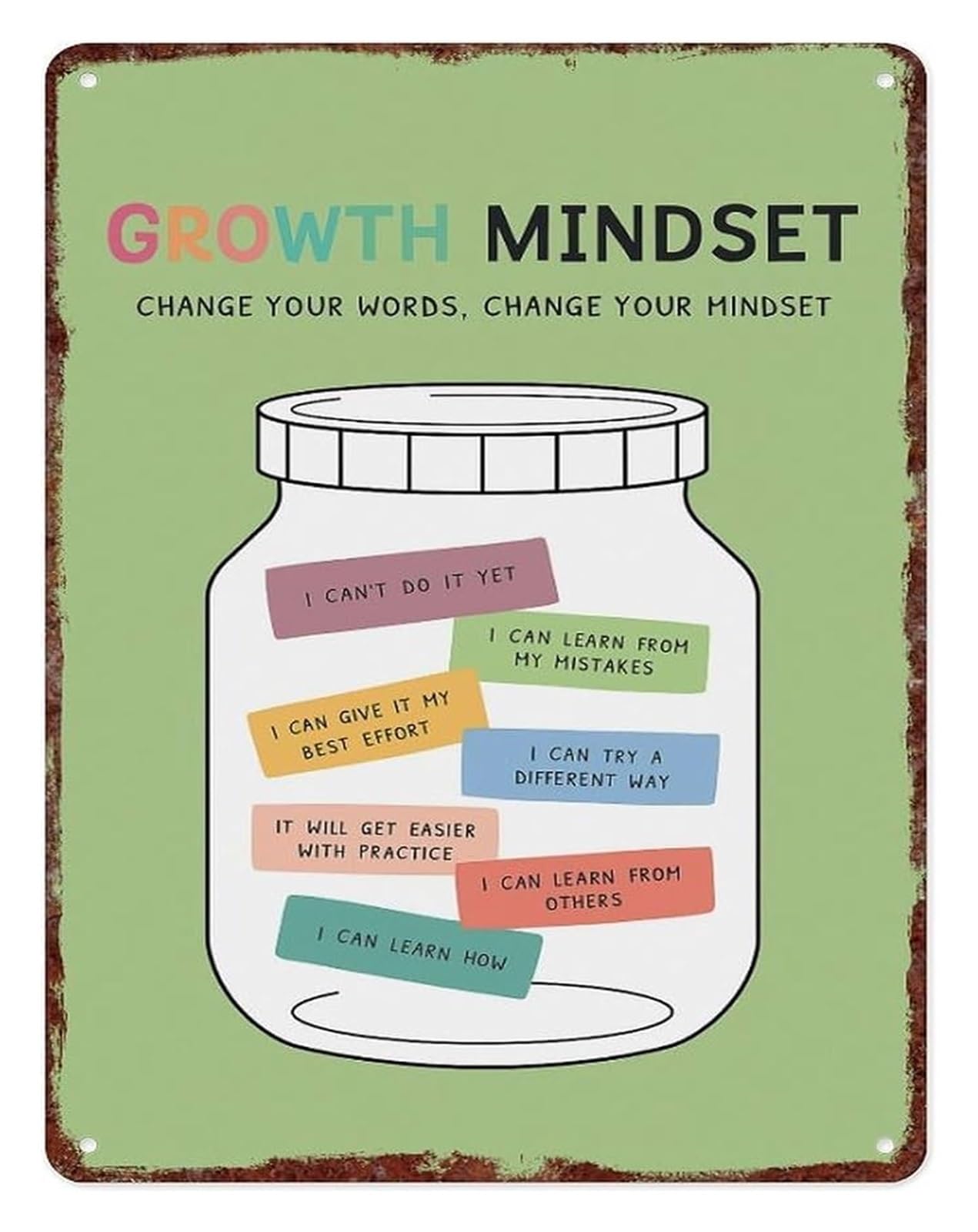 XHAJCSJWGD Aluminum Metal Sign Growth Mindset Inspiring Quote for Home Office Classroom Encouragement Decor 8 X 12 in