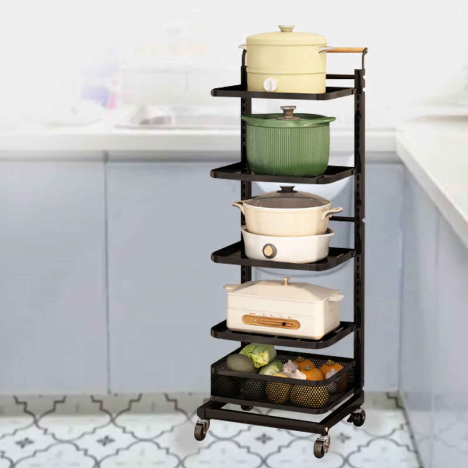 Generico Organizer Cucina Porta pentole organizzatore Cucina angolare Organizer Cucina pentole e padelle mobili salvaspazio Camera,Black-5 * 4boards*1basket