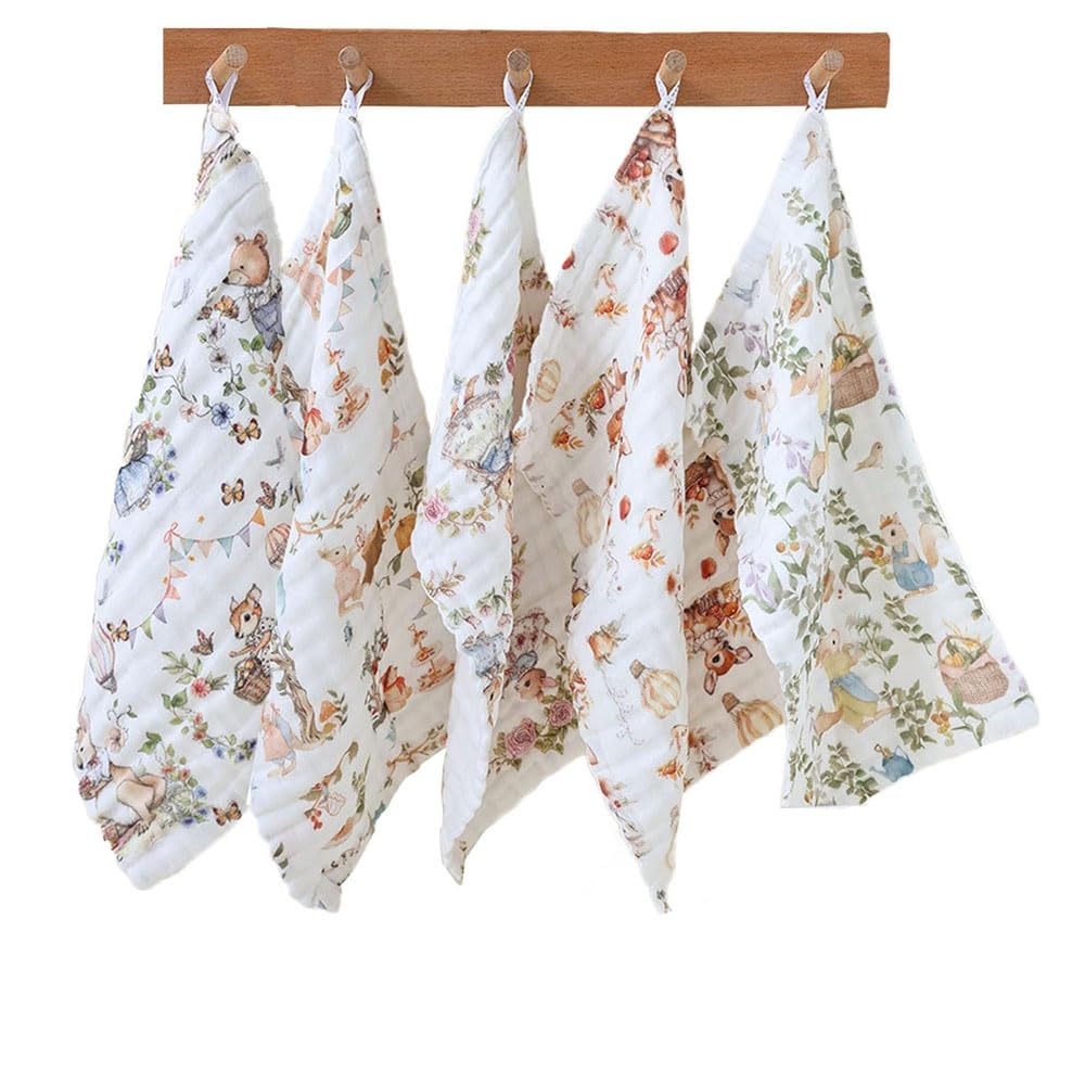 Oaygat Unisex Infant Muti-5Pack 5 Pack Baby Muslin Cloths 30Cm X 30Cm Muslin Squares With Box Extra Soft Face Muslins Breathable Baby Muslins Blanket Absorbent Burp Cloths Babys Wash Cloth Reusable Babys Towel For Newborns