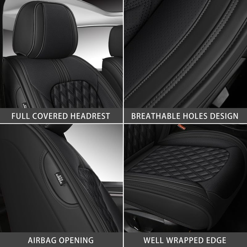 Car Seat Covers Full Set Custom Fit for Nissan Altima 2001-2026, Premium Faux Leather, Breathable, Waterproof, Anti-Slip Auto Front and Rear Seat Protectors (Black, Full Set)