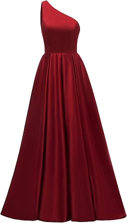 Yexinbridal One Shoulder Satin Prom Dresses with Pockets 2025 Ball Gown Beaded Formal Dresses for Women Evening Party