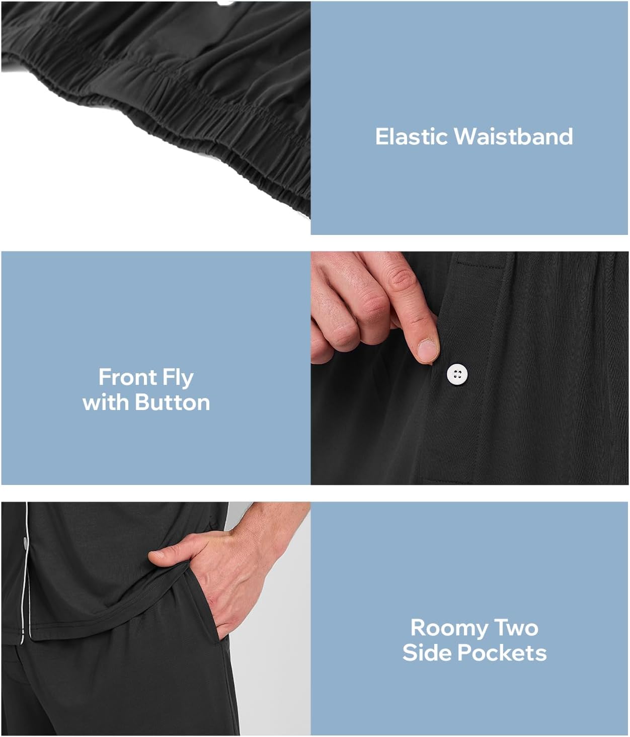BAMBOO COOL Mens Pajama Set Sleepwear Pjs Button Down Shirts Short Sleeves, Lightweight Soft Pijama Bottoms with Pockets - Image 4