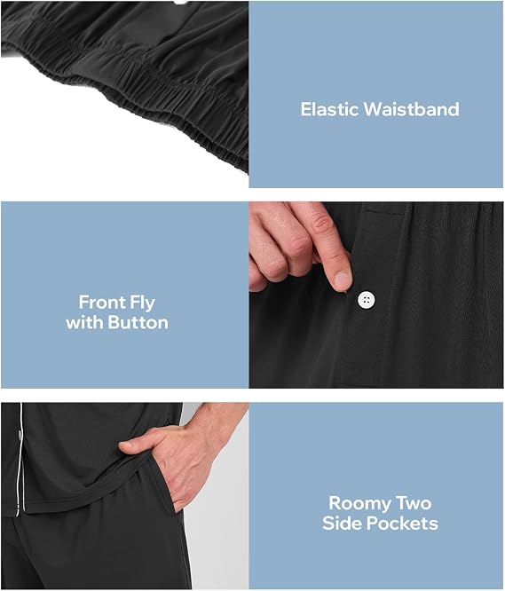 BAMBOO COOL Mens Pajama Set Bamboo Viscose Cotton Soft Lightweight Loungewear Sleepwear Long Sleeve and Pants with Pockets
