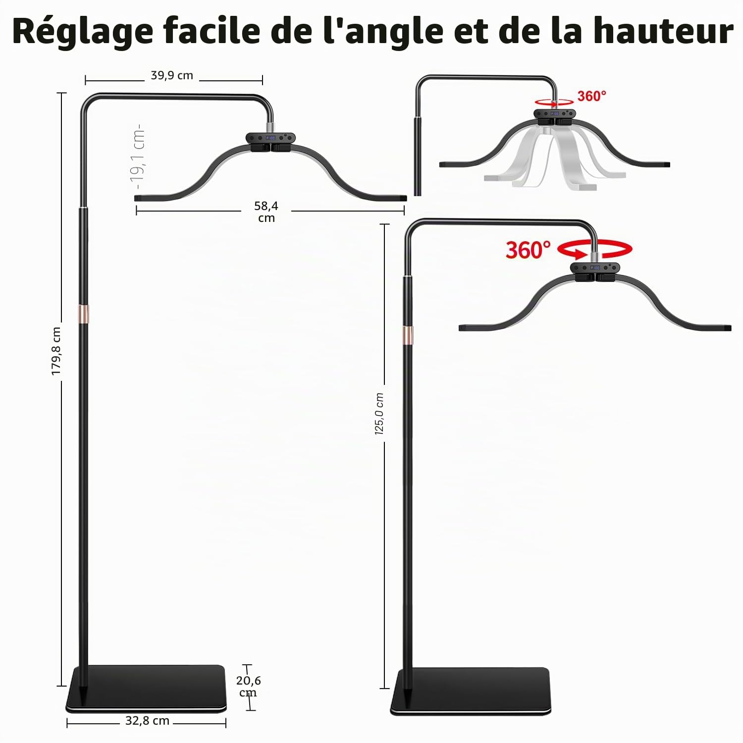 Lampe Lune Extensions de Cils LED avec Support pour Téléphone, Luminosité et Hauteur Réglables