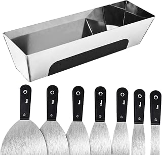Drywall Knife Set, 7PCS Spackle Tool Kit with 14” Mud Pan, Stainless Steel Putty Knife Set, Painter Scraper, for Drywall Work