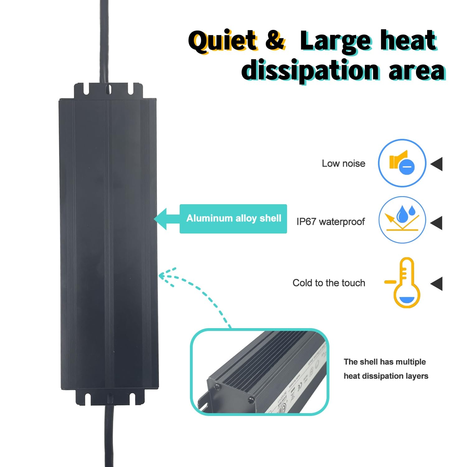 KBLEDLAMP LED Driver 200W 12V Power Supply, IP67 Waterproof, AC 100-130V to DC 12V 16.67A Low Voltage Transformer Converter Power Adapter with 3-Prong Plug for Outdoor LED Lights Industrial Landscape